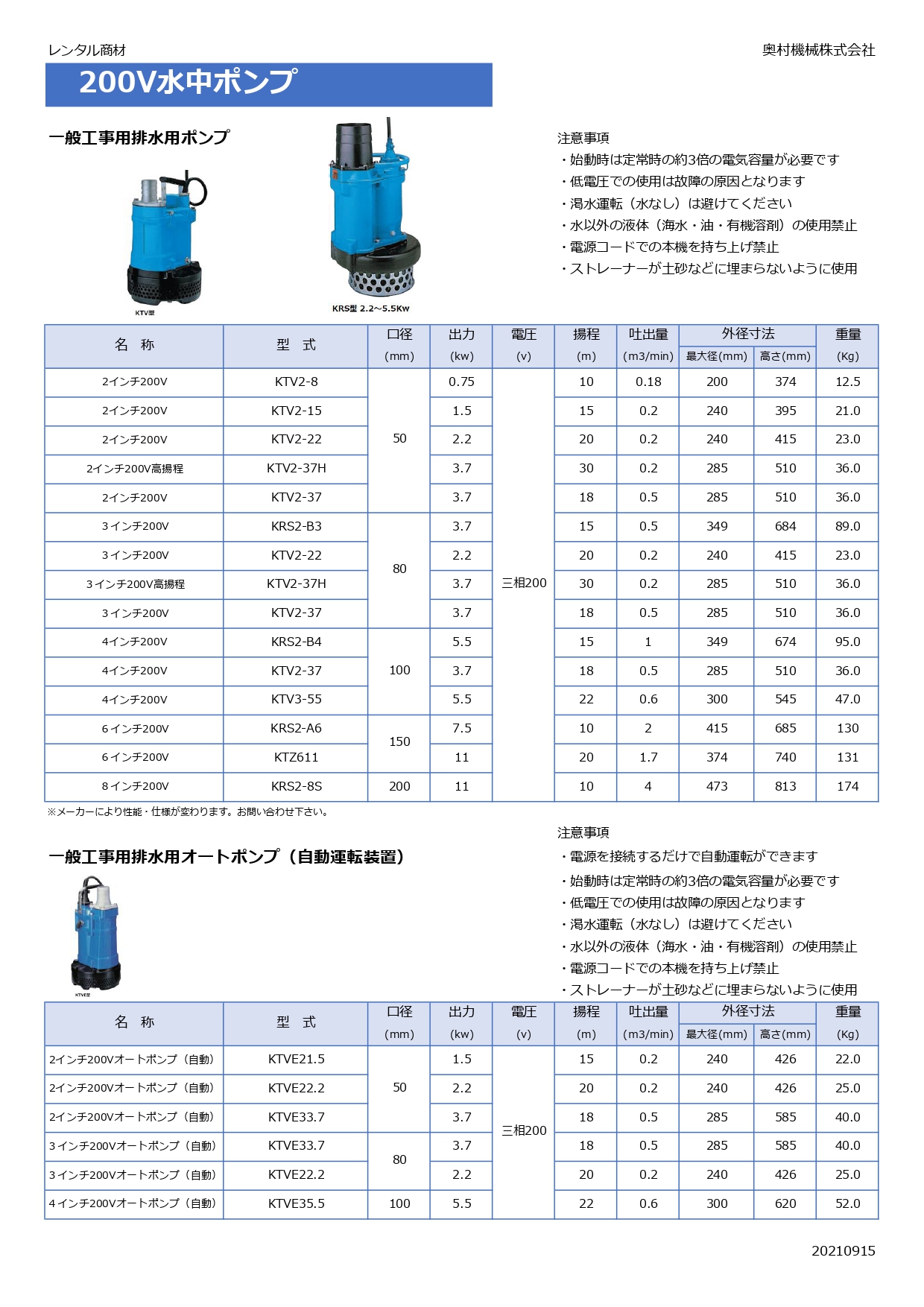 ツルミ 水中ポンプ KRS43.7 50Hz 60Hz 100mm 低出力 三相200V 一般工事排水用 排水 汚水 工事排水 土木 一般土木 建築工事 雨水  溜り水 土砂水 揚水 - 3