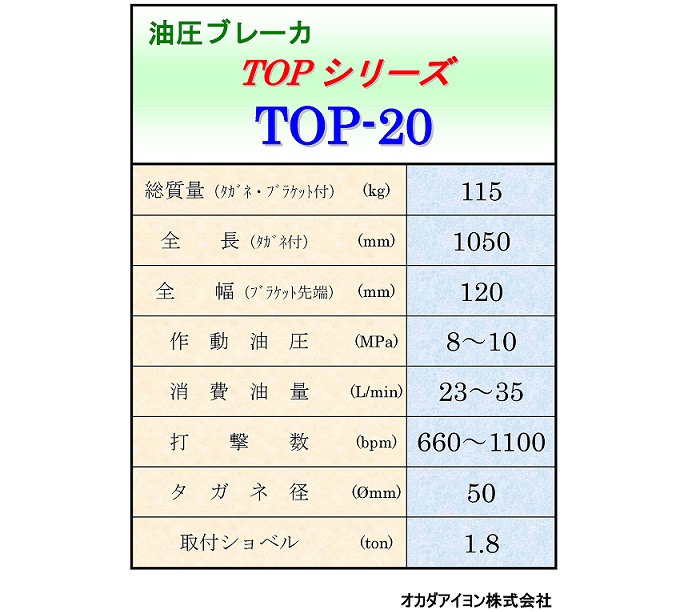 0.08用油圧ブレーカー　ＴＯＰ－２０Ａ01