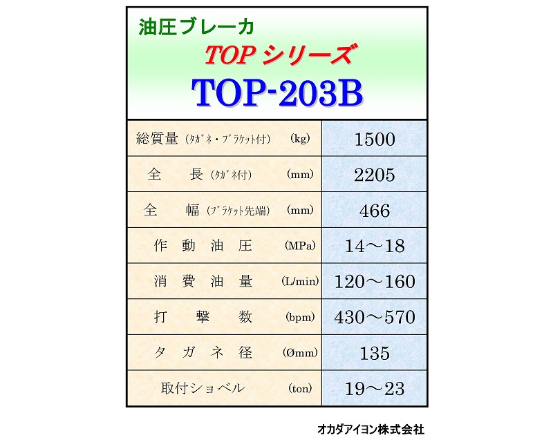 0.7用油圧ブレーカー　ＴＯＰ－２０３B01