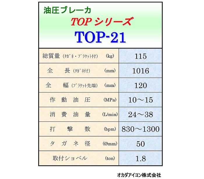 0.08用油圧ブレーカー　ＴＯＰ－２１	