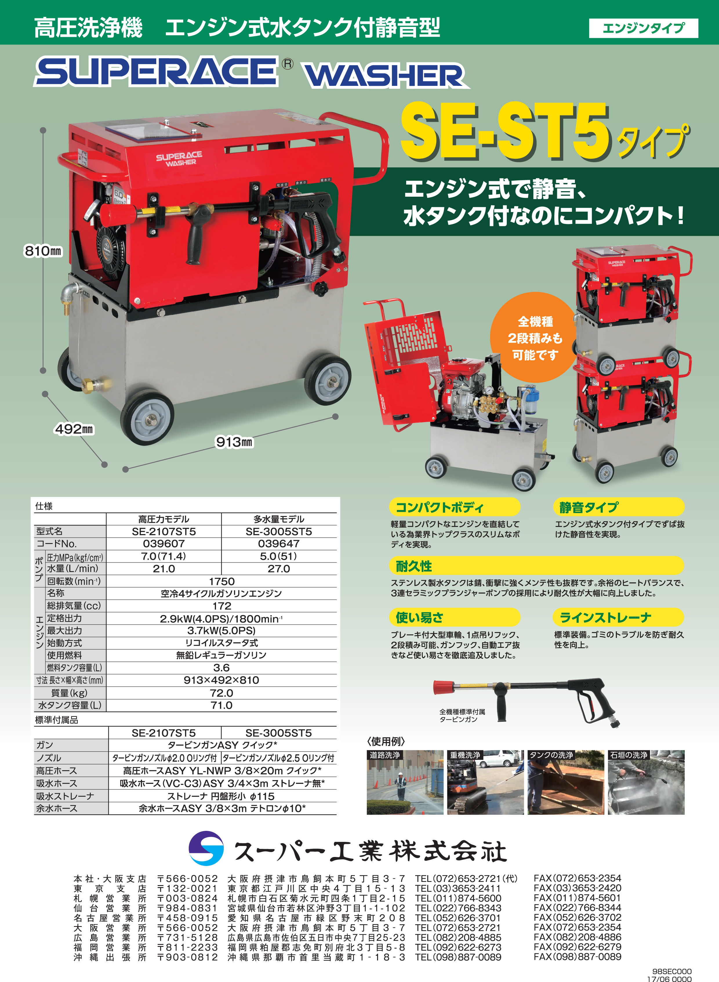 高圧洗浄機(水タンク付)エンジン式ジェットポンプ防音型 SE-3005ST501